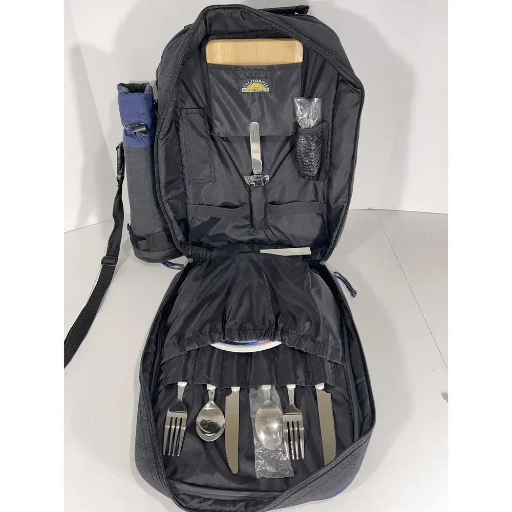 Insulated Picnic Backpack California Innovations Outdoor Camping +Utensils *READ